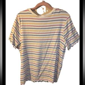 LulaRoe, 3XL Colorful Summer Stripped T Shirt With Scallops, Plus-sized